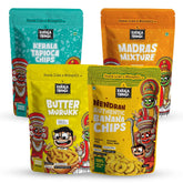 Kerala Thingz Madras Mixture + Butter Murukku (Each 150g Pack) + Tapioca Chips (80g) + Authentic Nendran Banana chips (80g) | Combo 460g