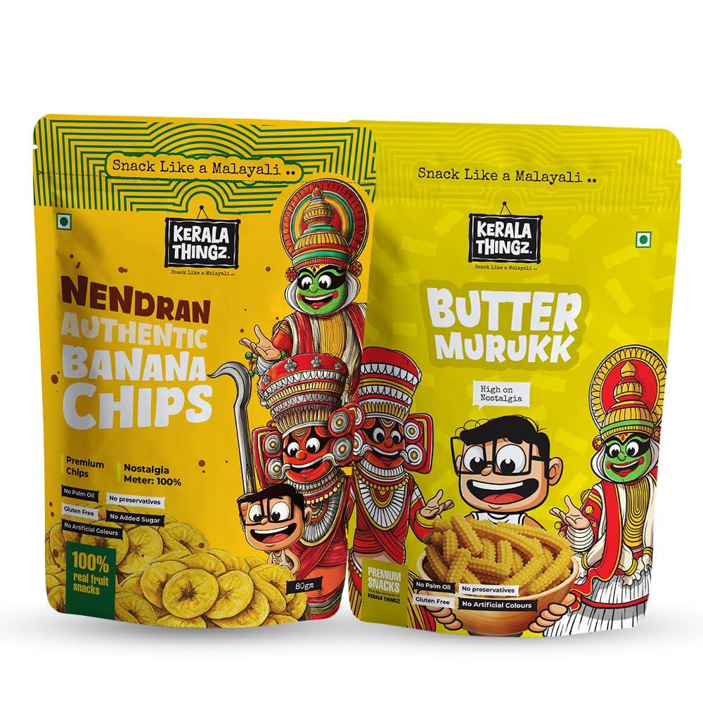 Kerala Thingz Authentic Banana Chips (100g) & Butter Murukku (150 g) Combo - Kerala Thingz